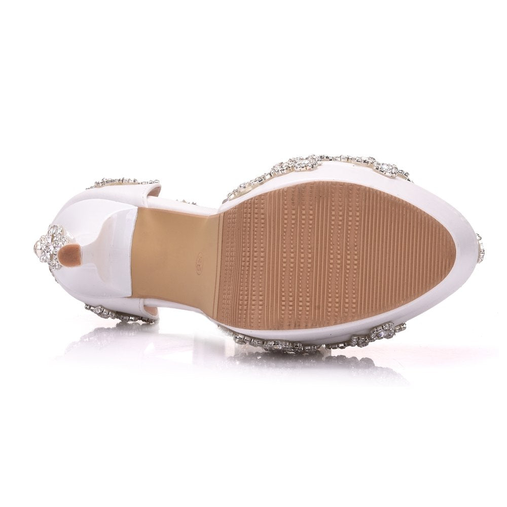 In Store White rhinestone wedding shoe Beaded tassel chain high heel sandals