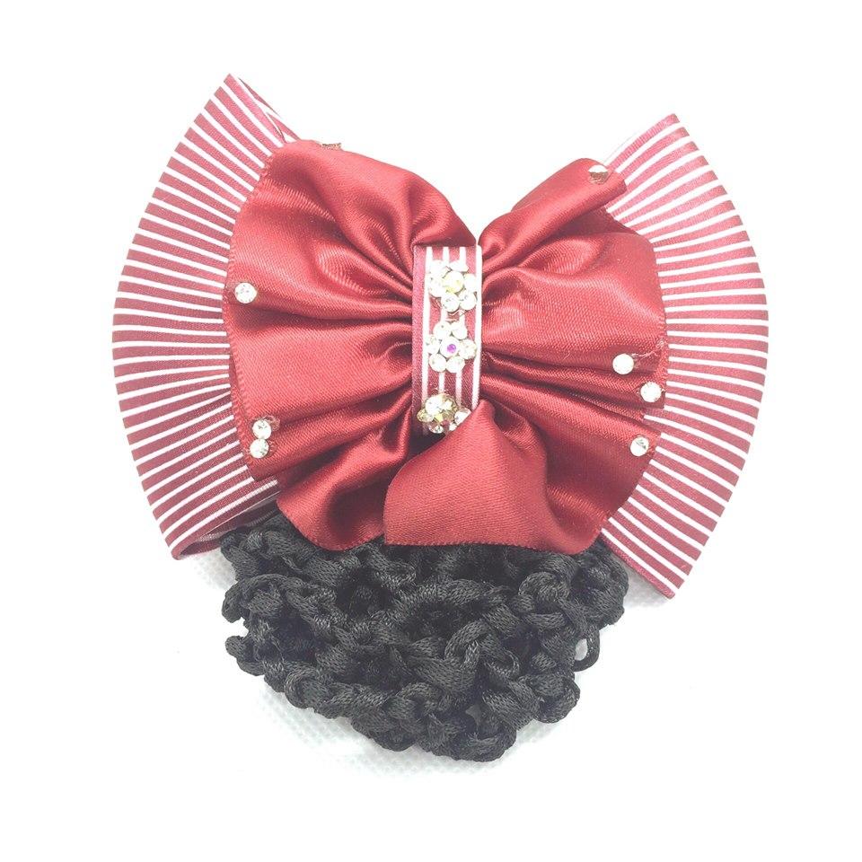 Ribbon Bowknot Net Bun Snood Hairpin Hair clip for Women