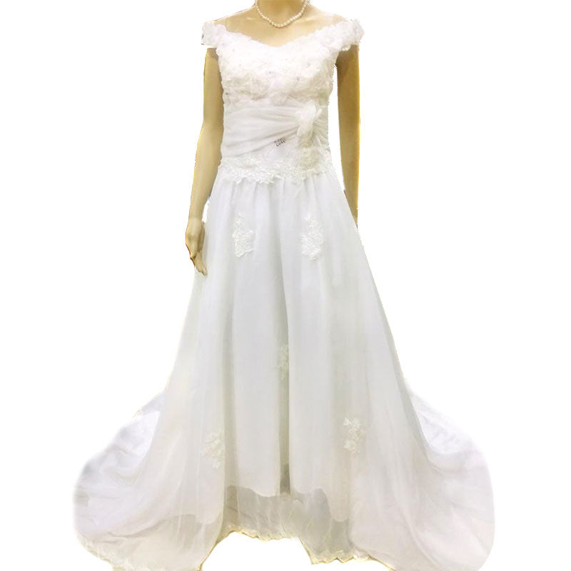 [In Store] Off Type  A-line Wedding gown chiffon with Beads S-M size - Simpal Boutique