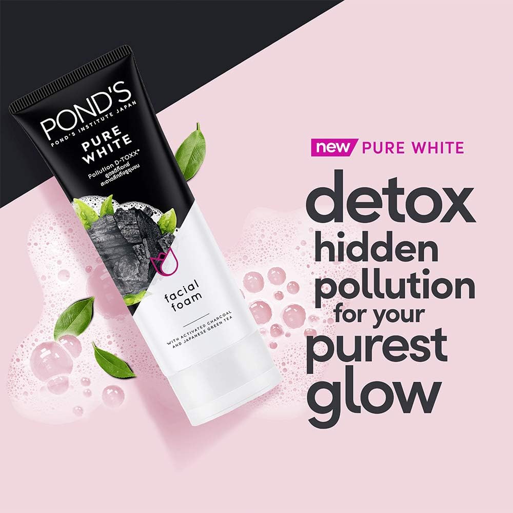 Ponds Pure Bright White Facial Foam with Activated Charcoal  100g