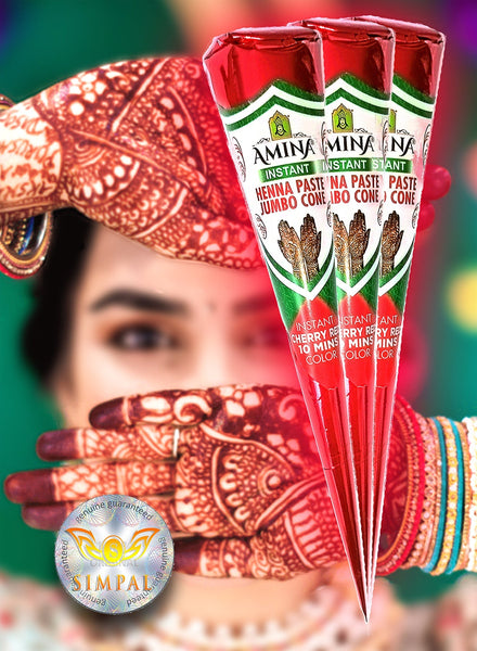 Organic Henna Cones Amina Instant Mehendi Jumbo Cone Red 45 gm Value Pack of 3