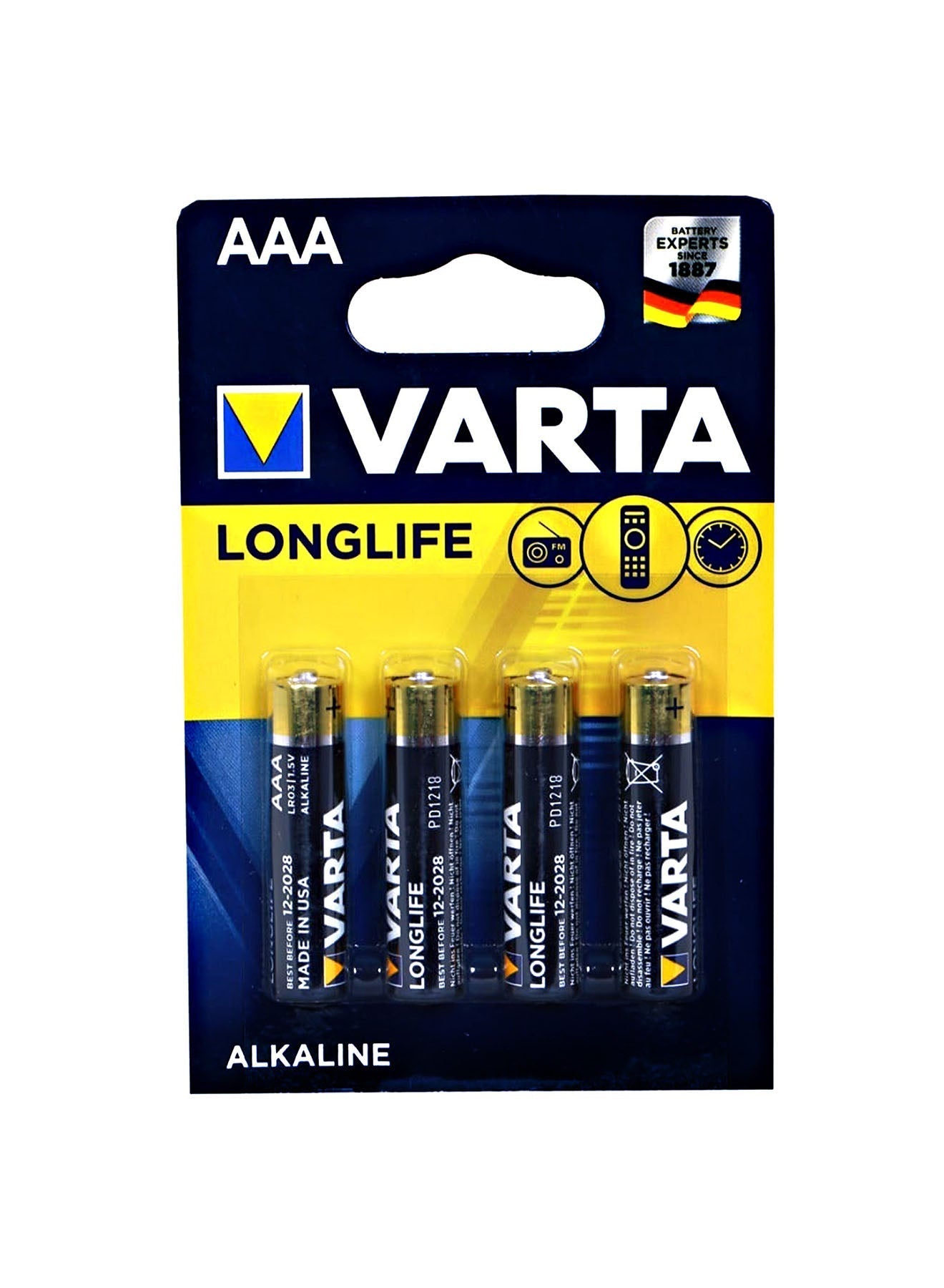 Varta Long Life AAA 4 Unit Alkaline Battery 15 V