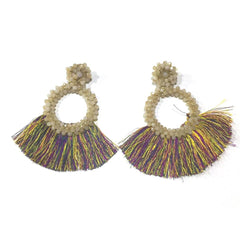 Round Tassel Dangle Drop Earrings, Bohomian Multicolored Beaded Thread Fringe Ear Drop Dangling Earrings Statement Earring Stud for Women Girl - Simpal Boutique