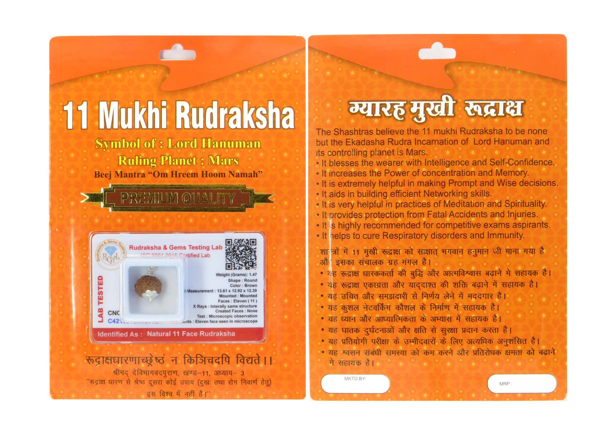 11 Mukhi Rudraksha 100 Natural by Lab Certified  Silver Cap