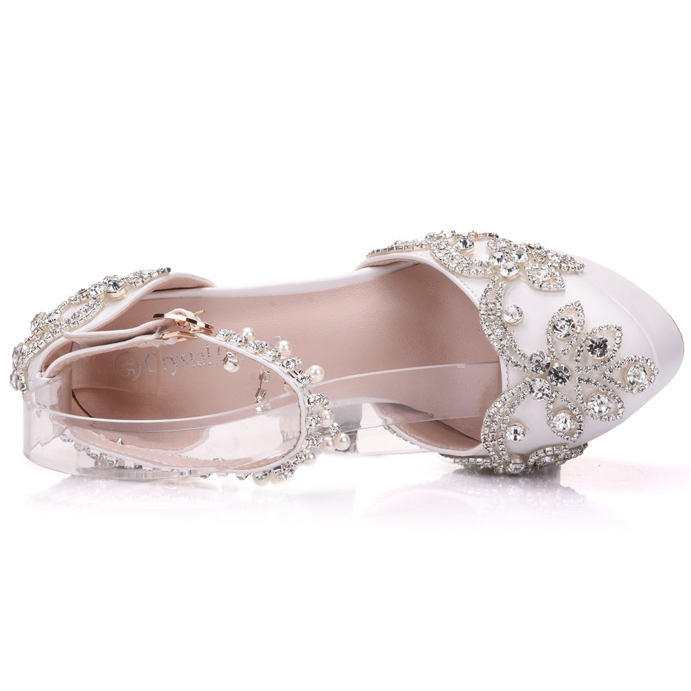 In Store White rhinestone wedding shoe Beaded tassel chain high heel sandals