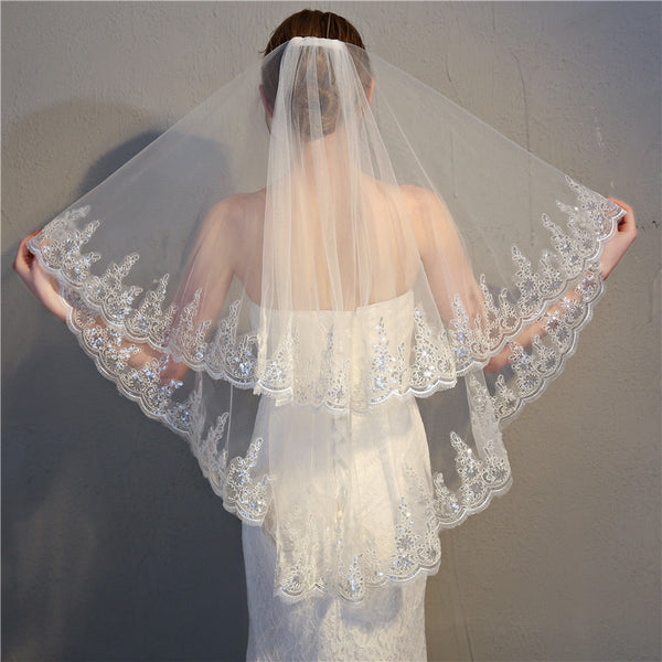 In Store Sequined lace trim veil with Comb 60x80 cm