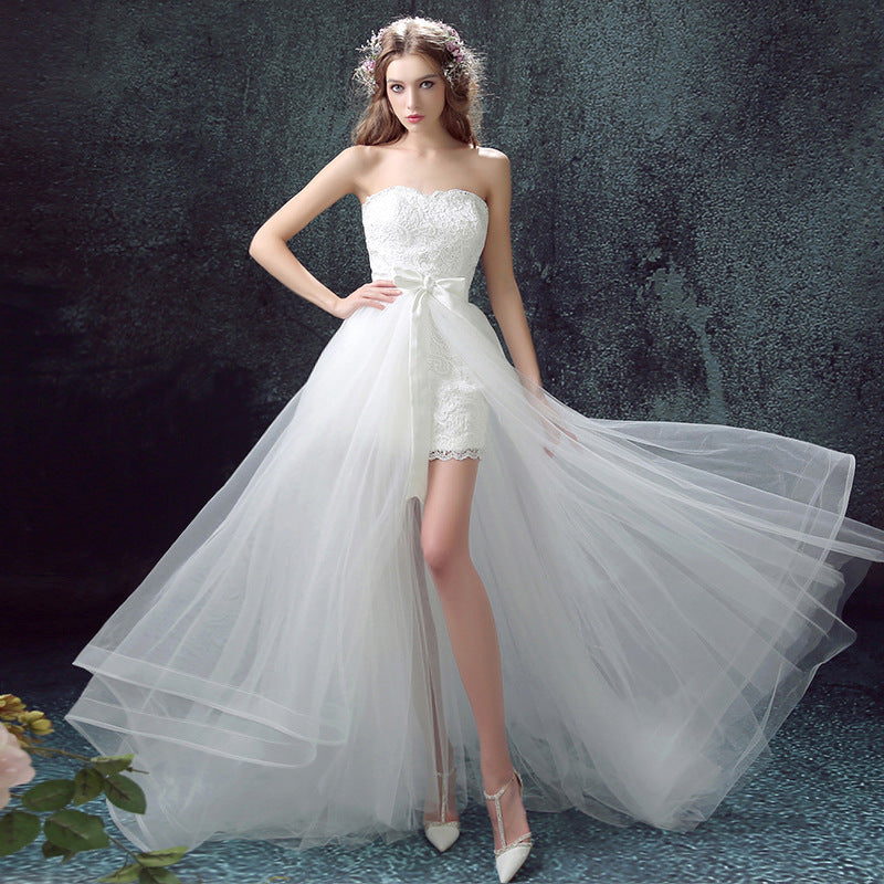 In Store  Sexy Detachable Skirt Mermaid Tulle Lace Appliques Short Wedding Dress