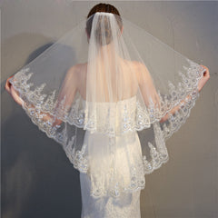 In Store Wedding veil with Lace with Attached comb