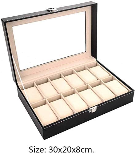 Leather 12 Compartment Watch Box Organizer Case Jewelry Box Display Box - Black - Simpal Boutique