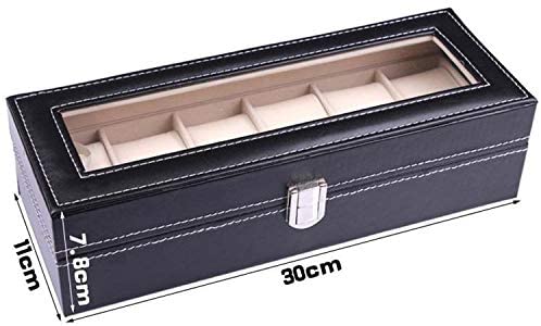 Leather 6 Compartment Watch Box Organizer Case Jewelry Box Display Box - Black - Simpal Boutique