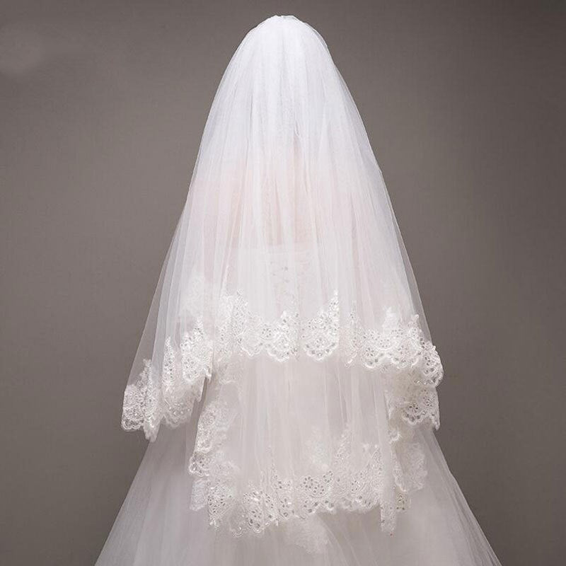 In Store Sequined lace trim veil with Comb 60x80 cm