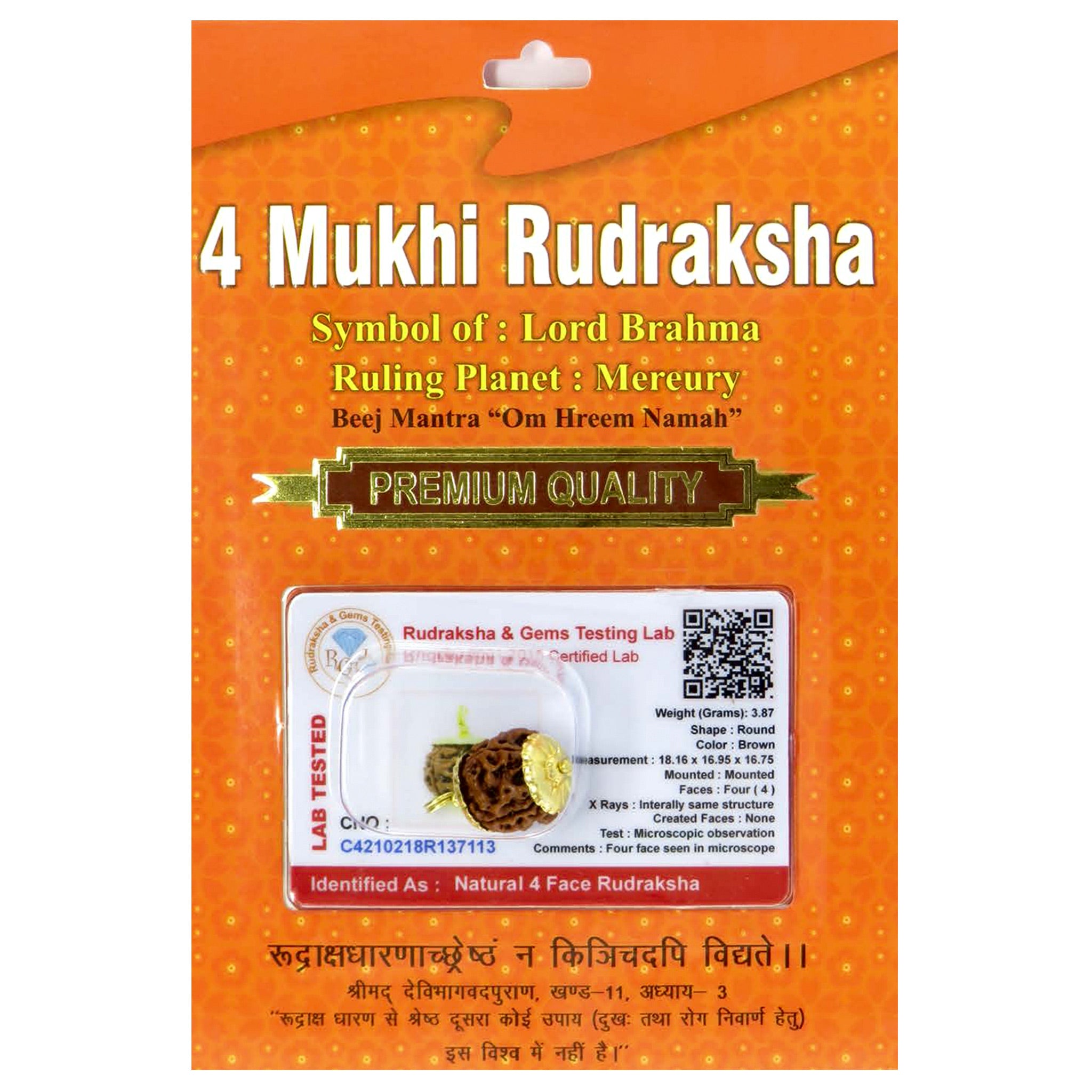 4 Mukhi Rudraksha 100 Natural by Lab Certified  Gold Cap Nepal