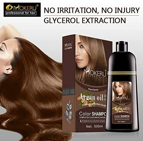 MOKERU Argan Oil Hair Dye Color Shampoo Dark Brown 500ml