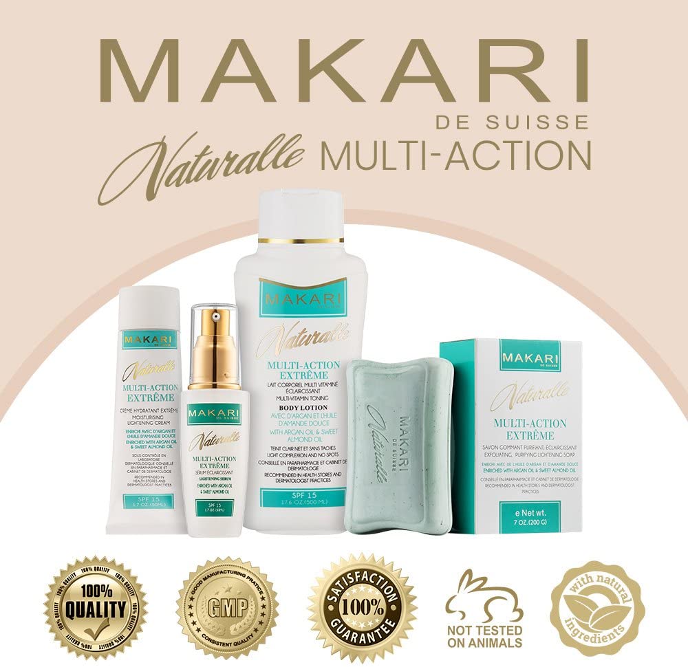 Makari Naturalle Multi-Action Extreme BODY LOTION 17.6oz - Whitening & Moisturizing Body Cream with Argan Oil & SPF 15 - Toning & Lightening Treatment for Dry Skin, Age Spots, Unevenness - Si