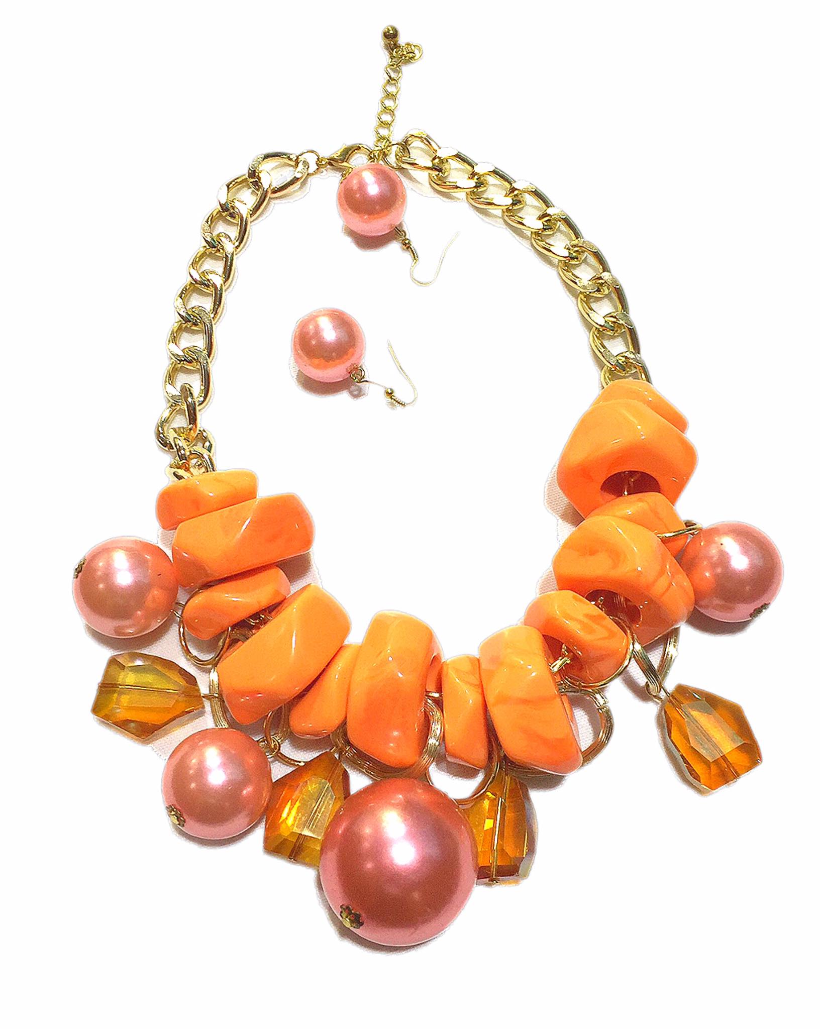 Party Necklace +Earring Set Accessories Alloy Beads  Party/Office wear Accessories Orange - Simpal Boutique