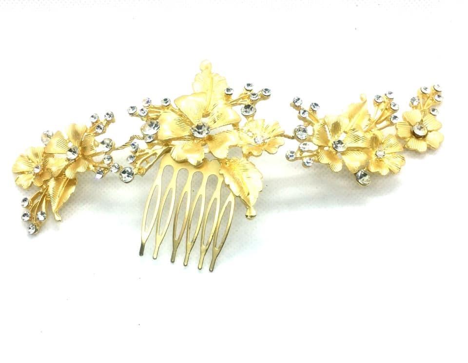 Bride Wedding Hair Comb with flower and Leaf design Crystal Hair Jewelry Headpieces Pearl Side Combs Bridal Decorative Prom Hair Accessories for Women and Girls (Gold) - Simpal Boutique
