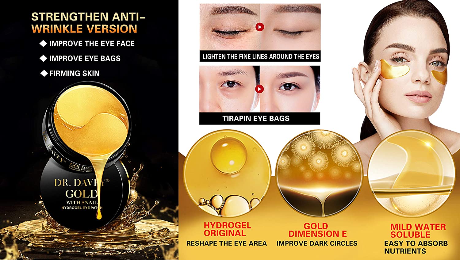 Dr Davey Gold With Snail Hydrogel Eye Patch  Under Eye Patches Dark Circles Under Eye TreatmentUnder Eye Bags Treatment