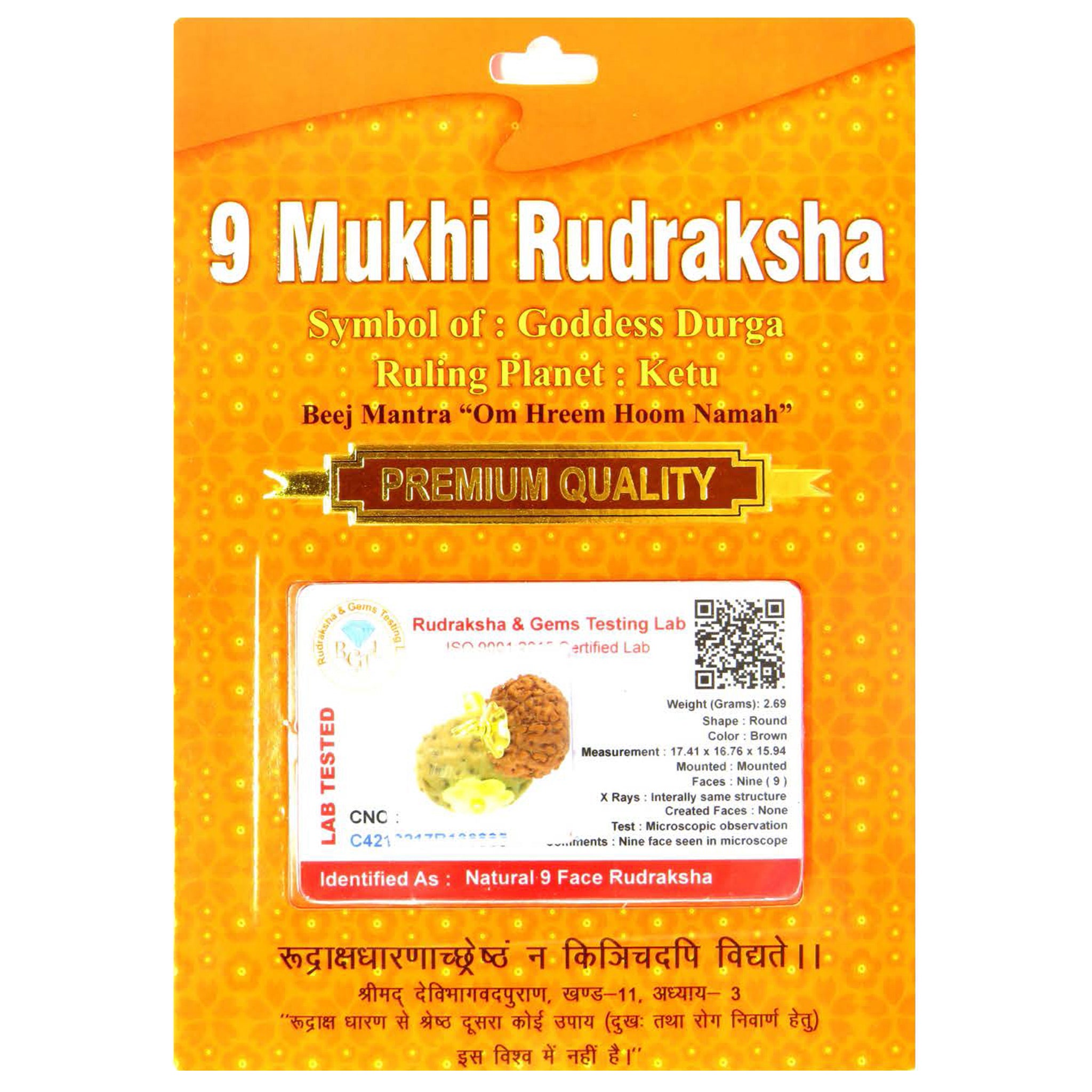 9 Mukhi Rudraksha 100 Natural by Lab Certified  Gold Cap
