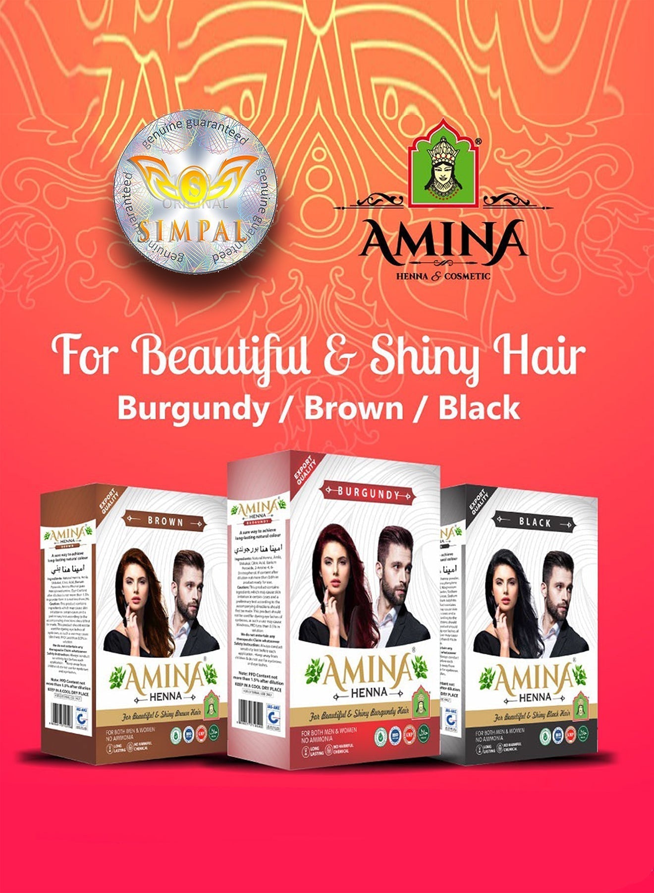 Amina Henna Natural Color Black 10g x 6 pouch Value Pack of 2 