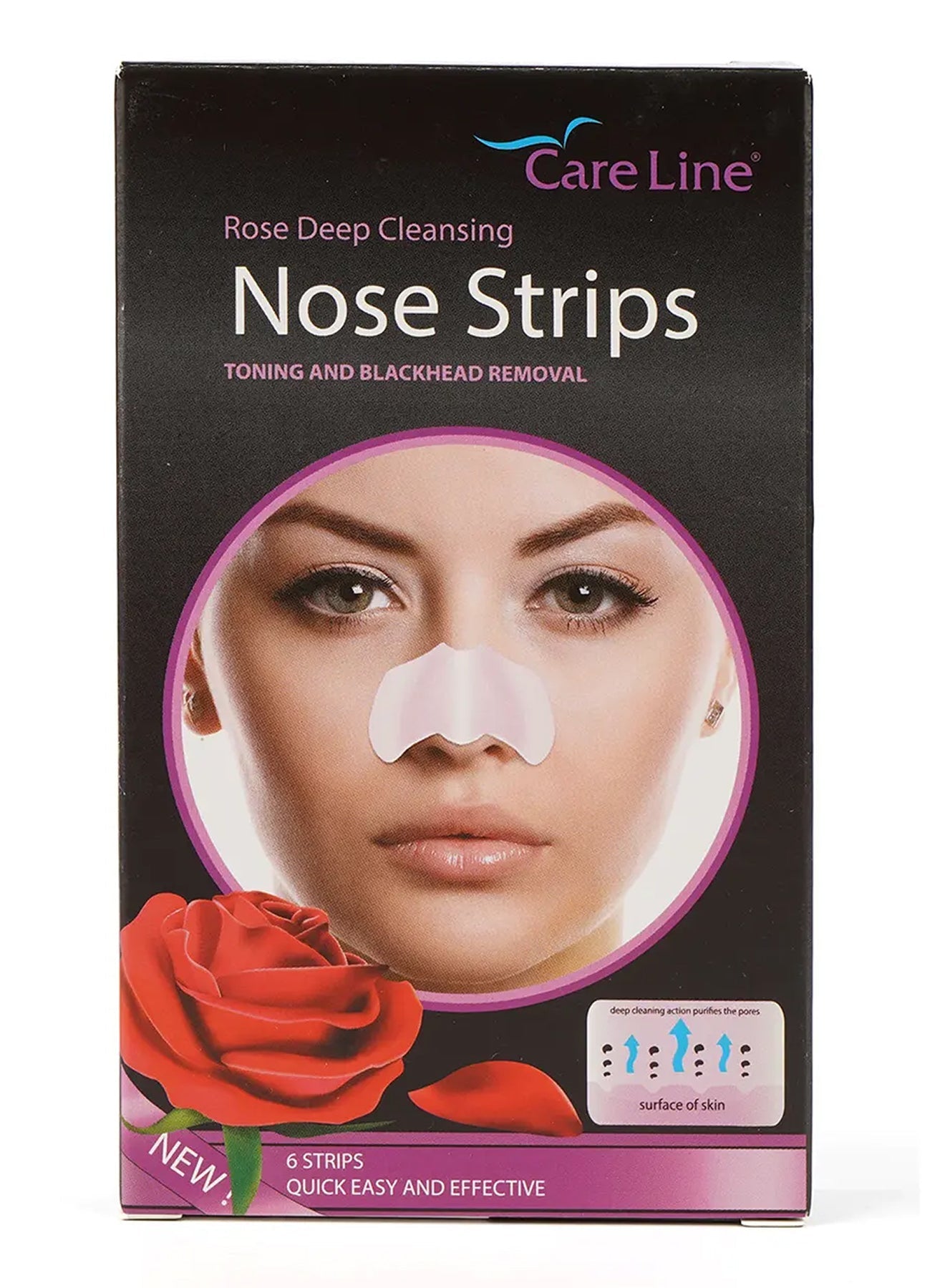 Care Line Nose Strips 6 Strips Rose Deep Cleansing 1pc Value Pack of 2 
