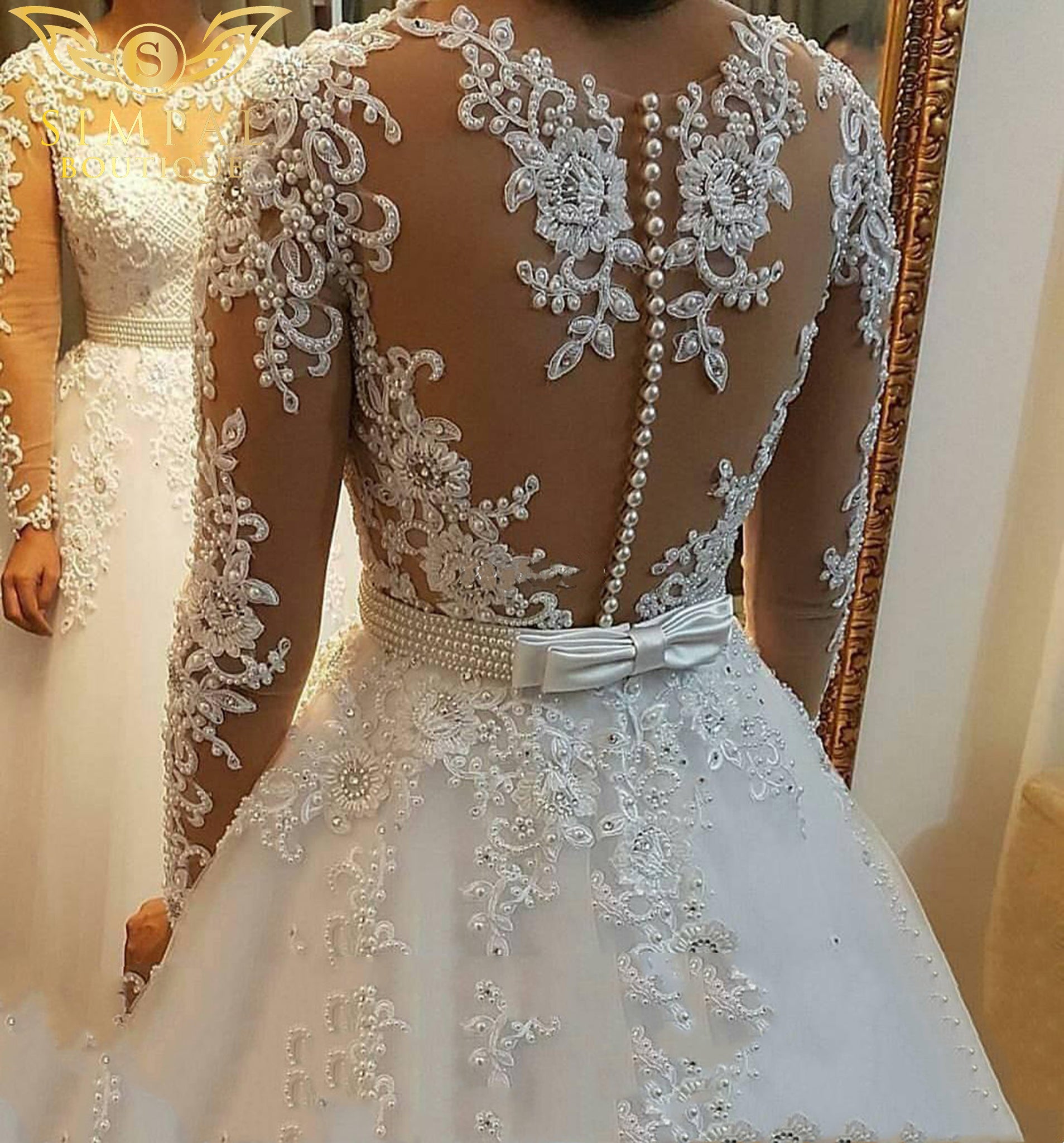 In Store Long Sleeve Lace Detachable Wedding Dress
