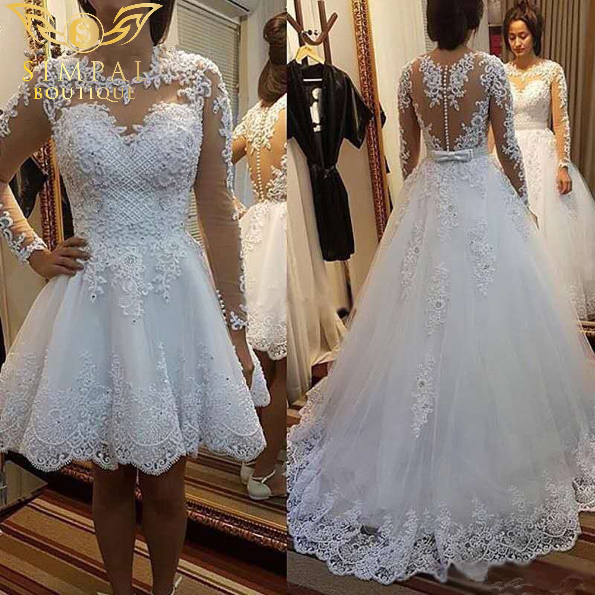 In Store Long Sleeve Lace Detachable Wedding Dress