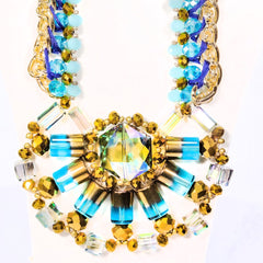 Fashion Necklace+Earring Set Accessories Alloy Beads Set Office wear Accessories Blue-Gold - Simpal Boutique