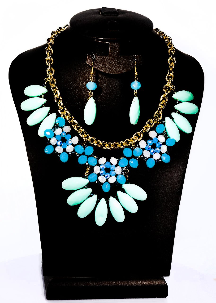 Fashion Necklace+Earring Set Accessories Alloy Beads Set Office wear Accessories Bluegreen - Simpal Boutique