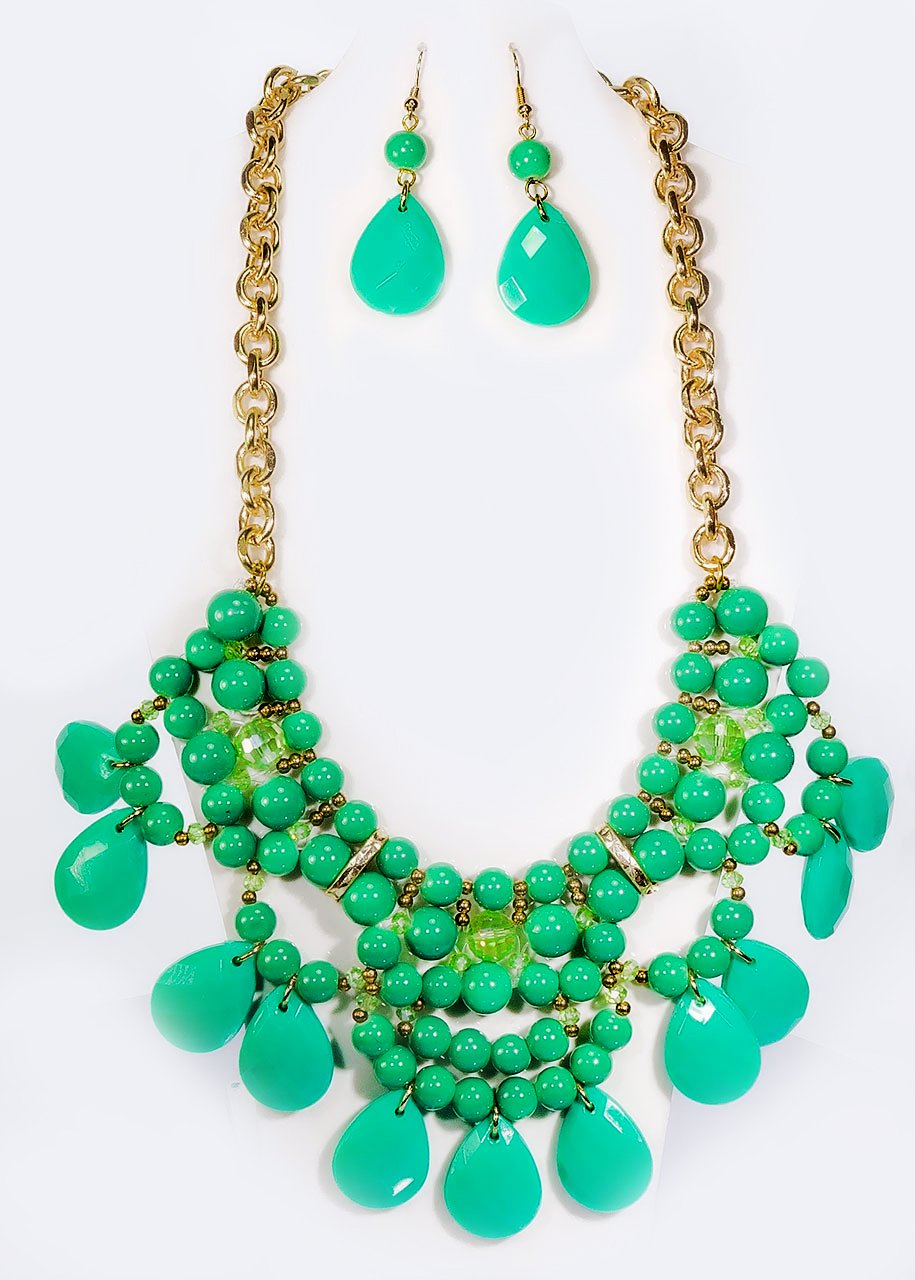 Fashion Necklace+Earring Set Accessories Alloy Beads Set Office wear Accessories Green - Simpal Boutique
