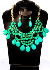 Fashion Necklace+Earring Set Accessories Alloy Beads Set Office wear Accessories Green - Simpal Boutique