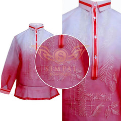 Monochromatic Colored Organza Barong Tagalog - Red - Simpal Boutique
