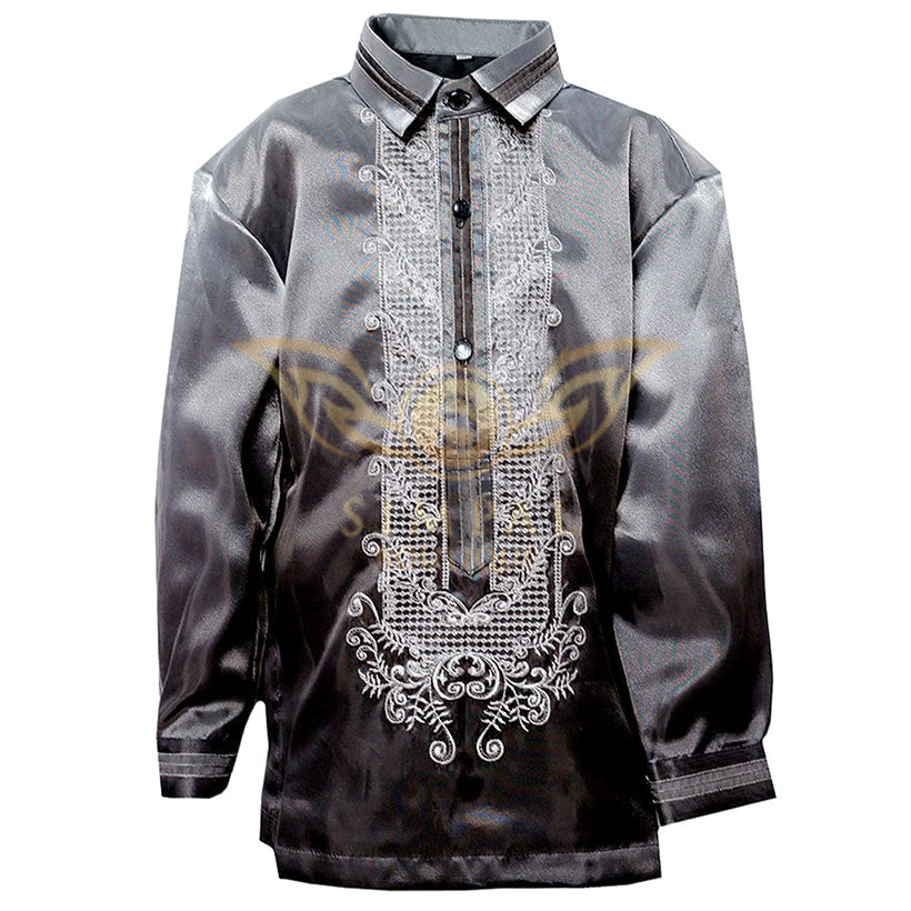 Colored Lining Barong Tagalog Kids- Monochromatic, Black - Simpal Boutique