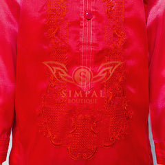 Colored Lining Barong Tagalog Kids- Monochromatic, Red - Simpal Boutique