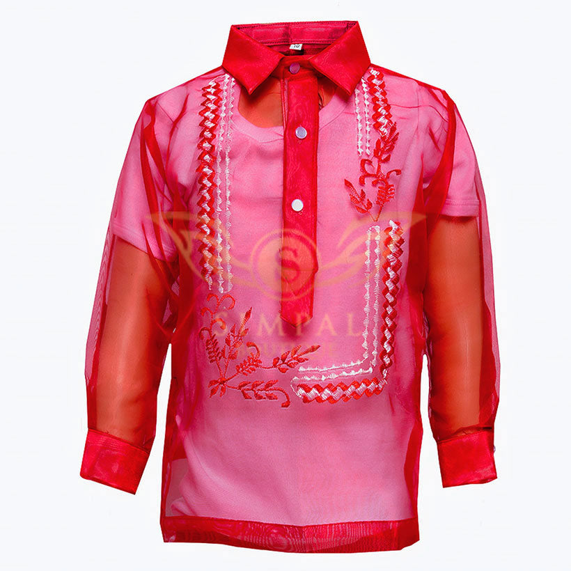 Colored Barong Tagalog Kids Red Up To