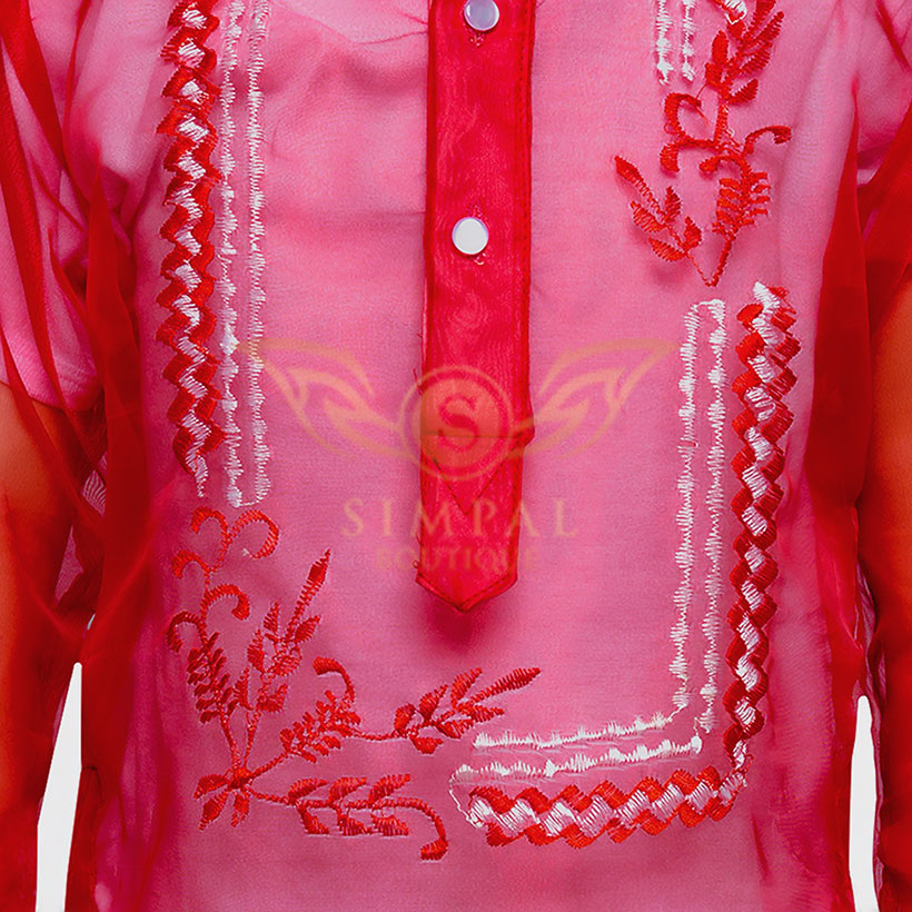 Colored Barong Tagalog Kids - Red - Simpal Boutique