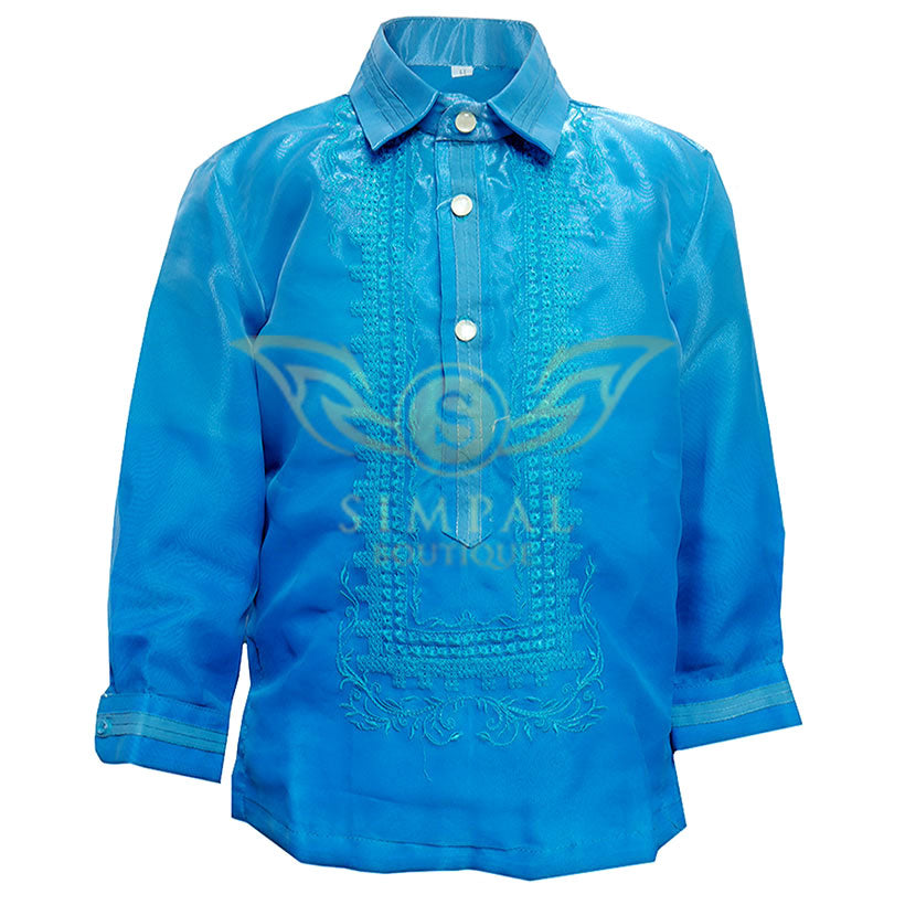 Colored Lining Barong Tagalog Kids- Monochromatic, Sky Blue - Simpal Boutique