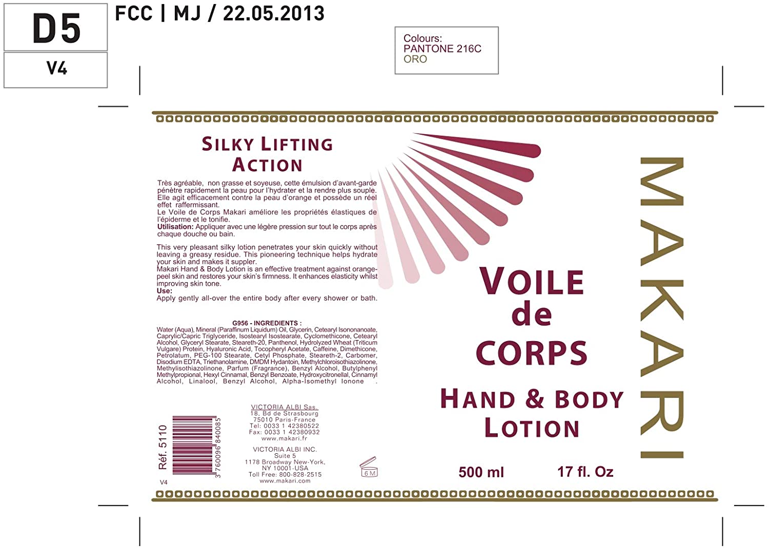 Makari Classic Voile de Corps Hand  Body Lotion 17 floz