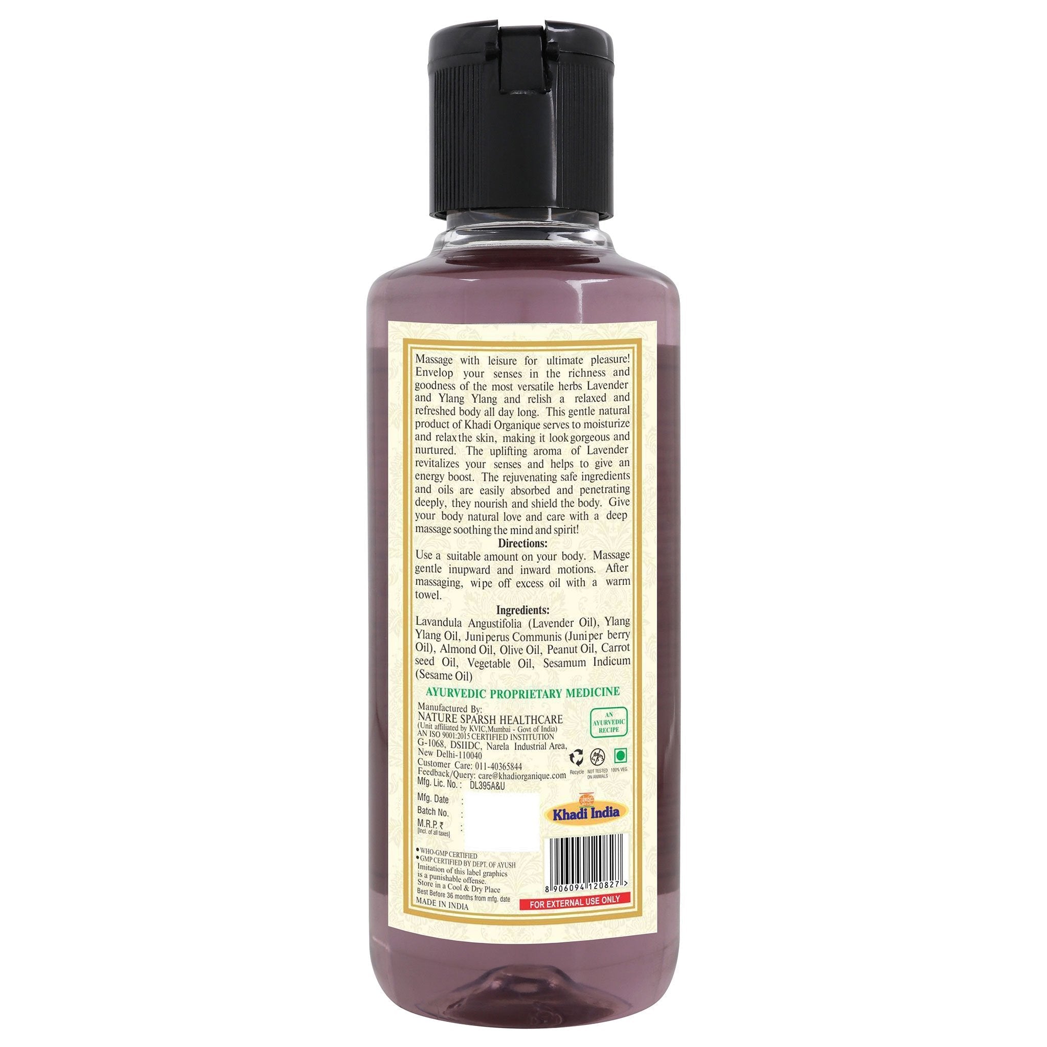 Khadi Organique Lavender  Ylang Ylang Massage Oil 210ml