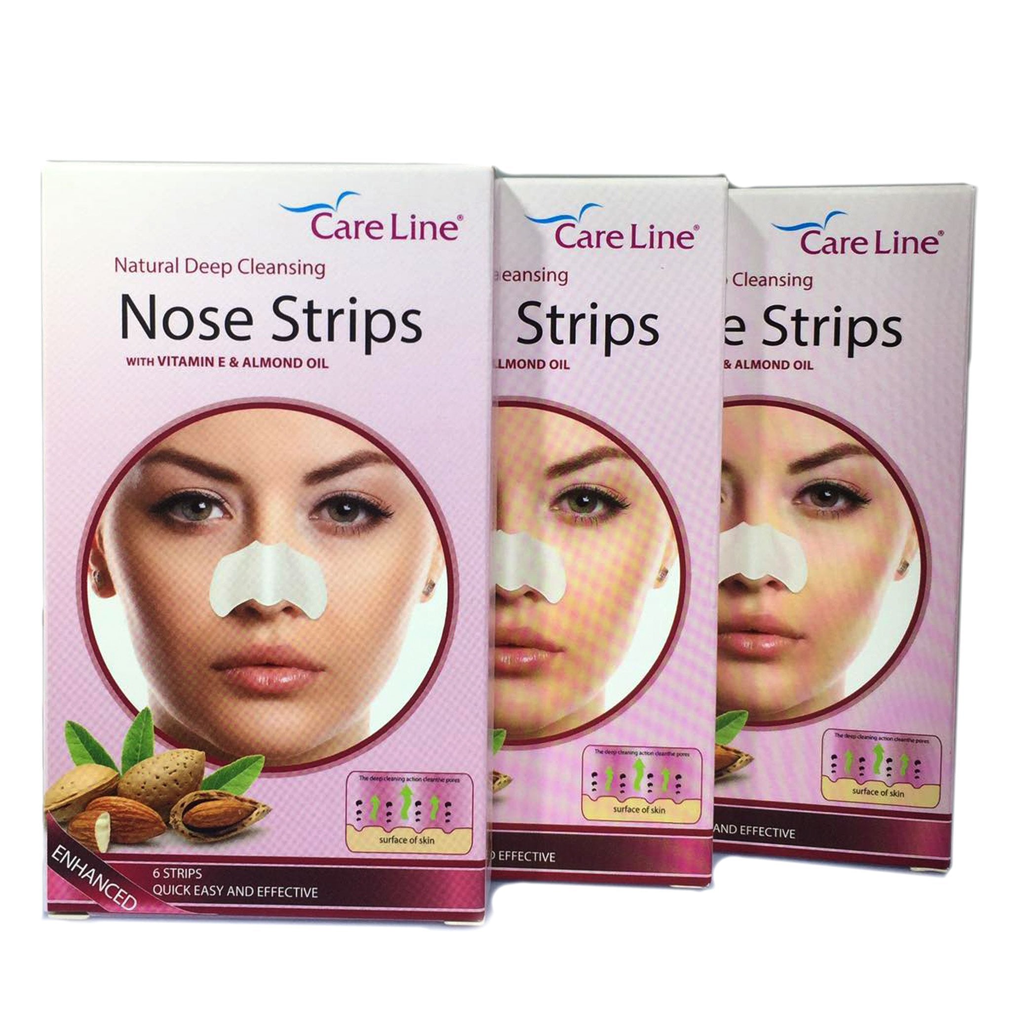 Care Line Nose Strips 6 Strips with Vitamin E and Almond Oil 1Pc