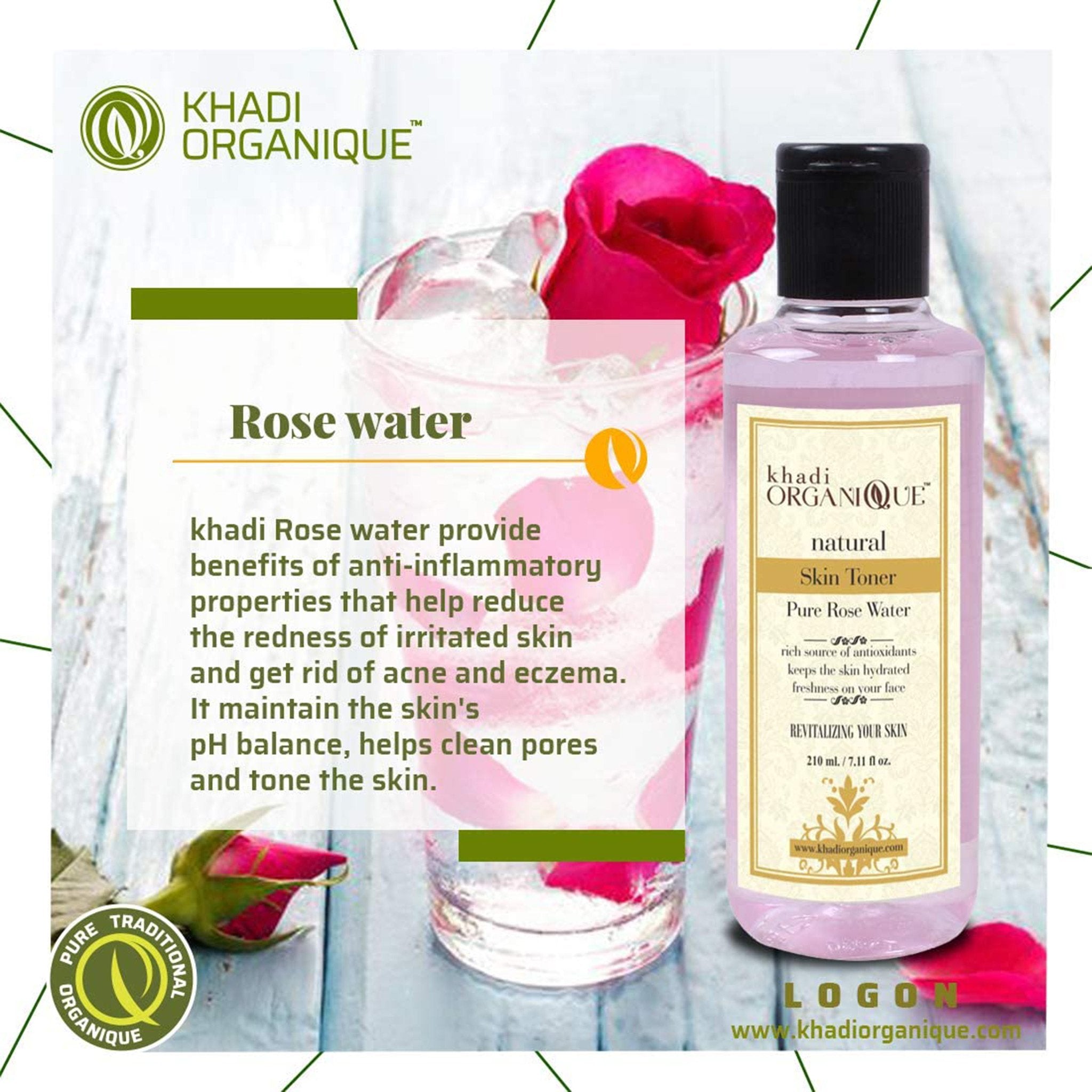 Khadi Organique Pure Rose Water Skin Toner (210ml) - Simpal Boutique