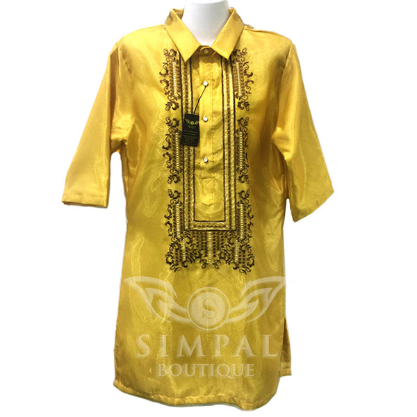 Modern Filipiniana Embroidered Ladies Barong Dress Gold - Simpal Boutique