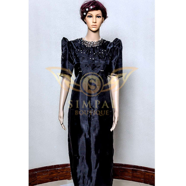 Imelda Puffy Sleeve Ladies Dress Filipiniana Black - Simpal Boutique