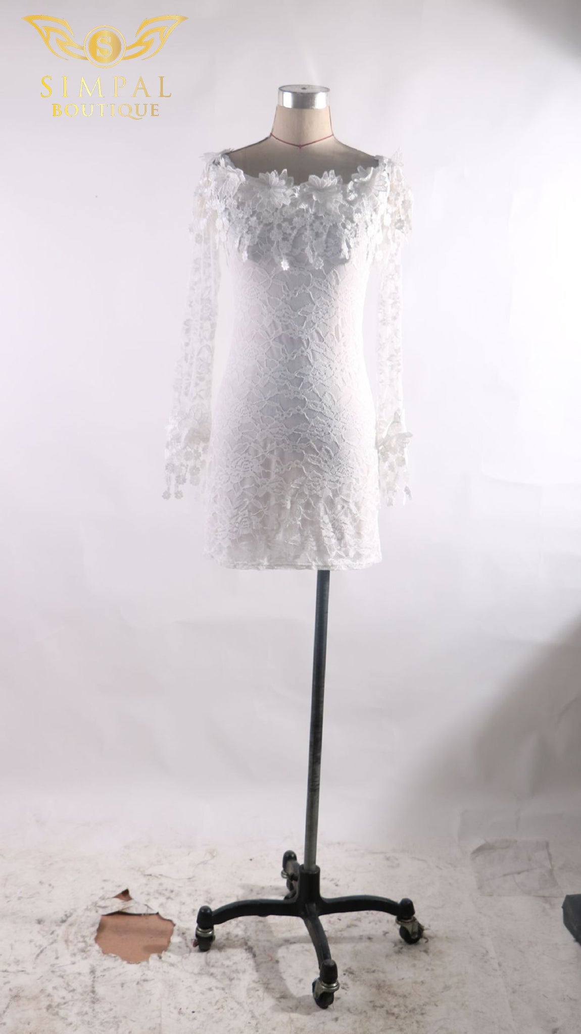 In Store Oneshoulder lace long sleeve wedding dress