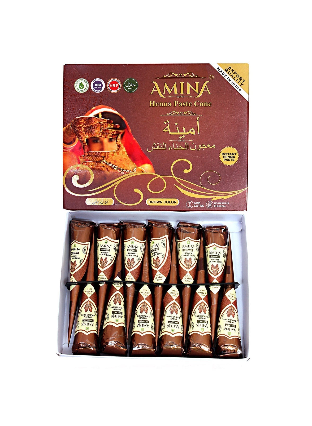 Organic Henna Cones Amina Instant Mehendi Cone Brown 25 gm Value Pack of 12 