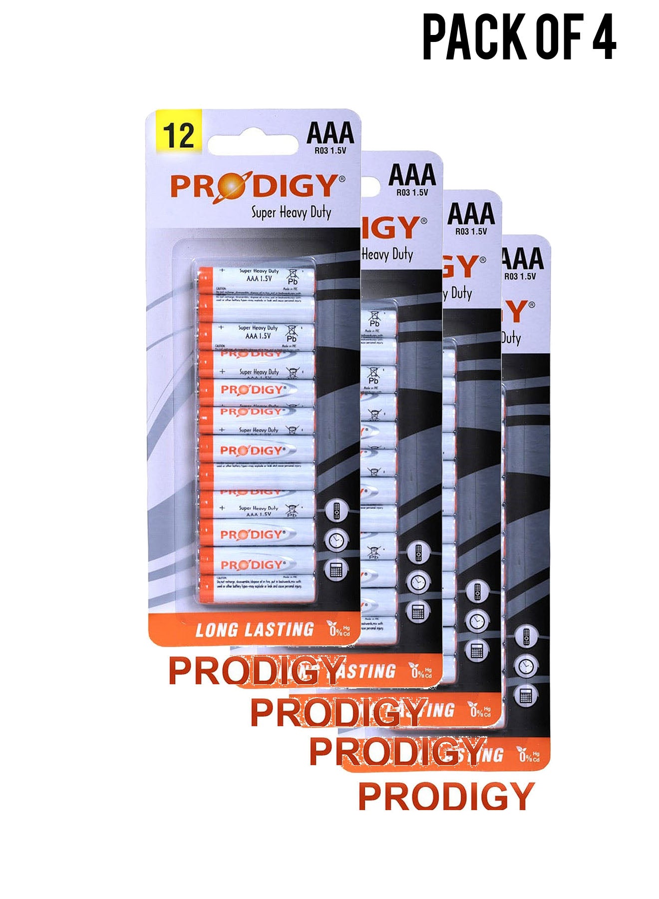 Prodigy Super Heavy Duty R03PVC 15V AAA12 Value Pack of 4 