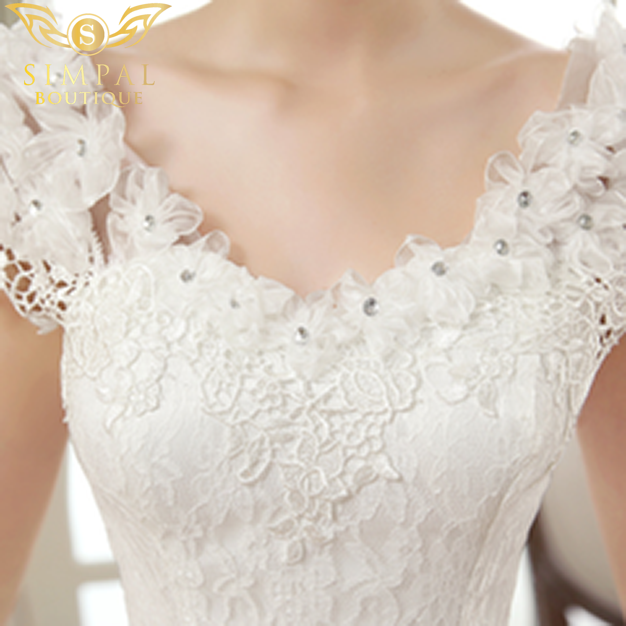 In Store Slim thin shoulder Korean lace flower wedding dress