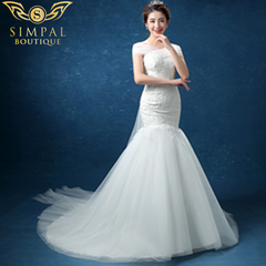 In Store One word shoulder lace fishtail Tail wedding gown