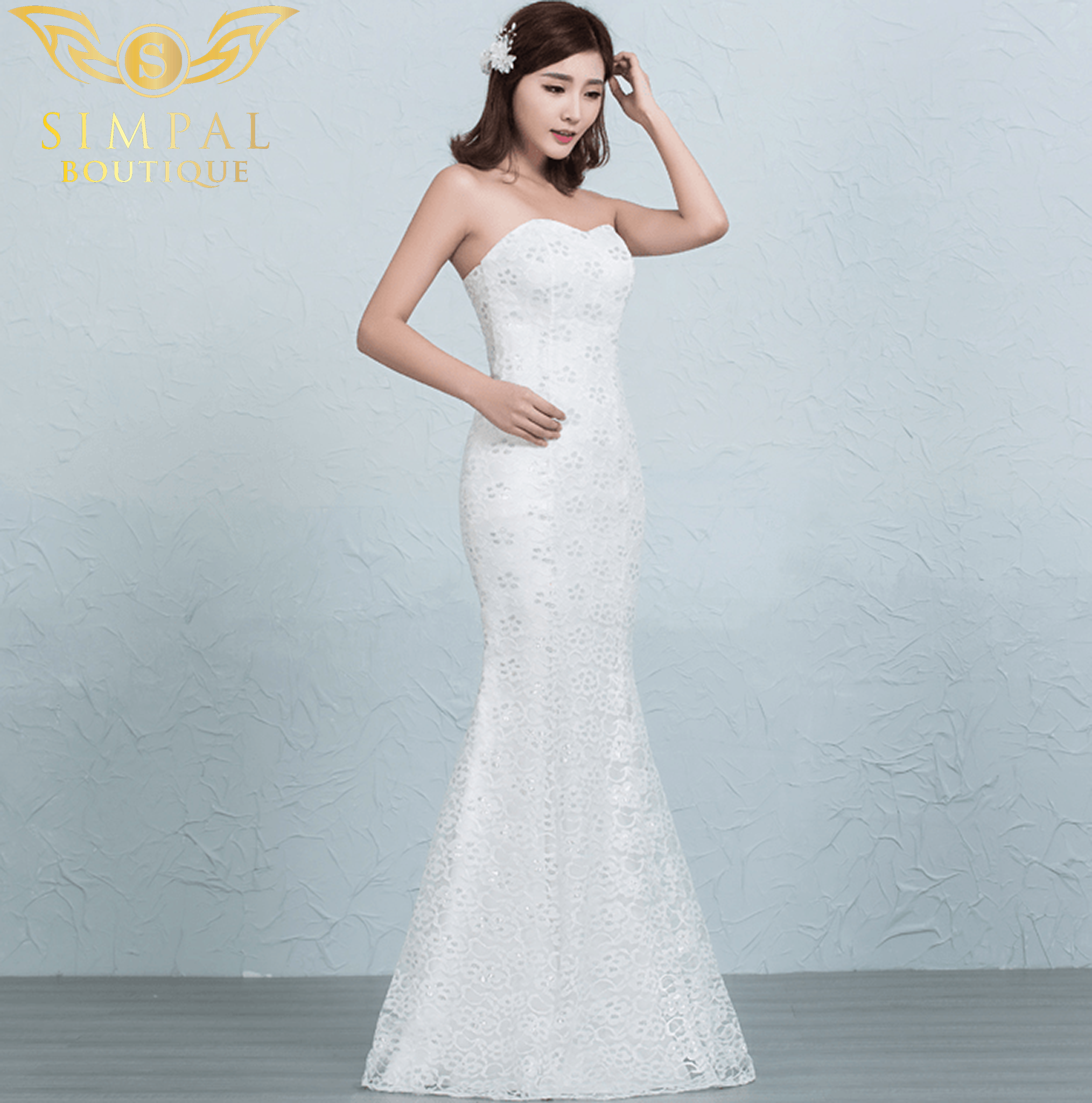 In Store Sequined lace waist fishtail wedding dress