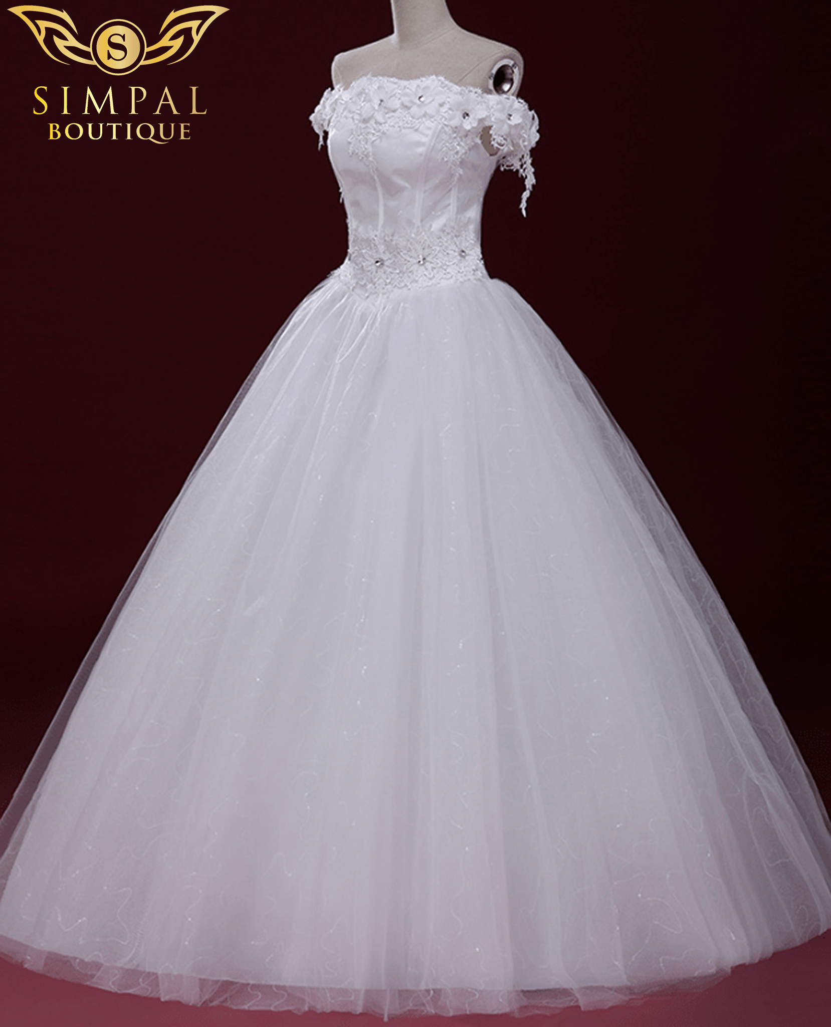 In Store Off the Shoulder Wedding Ball Gown Beading