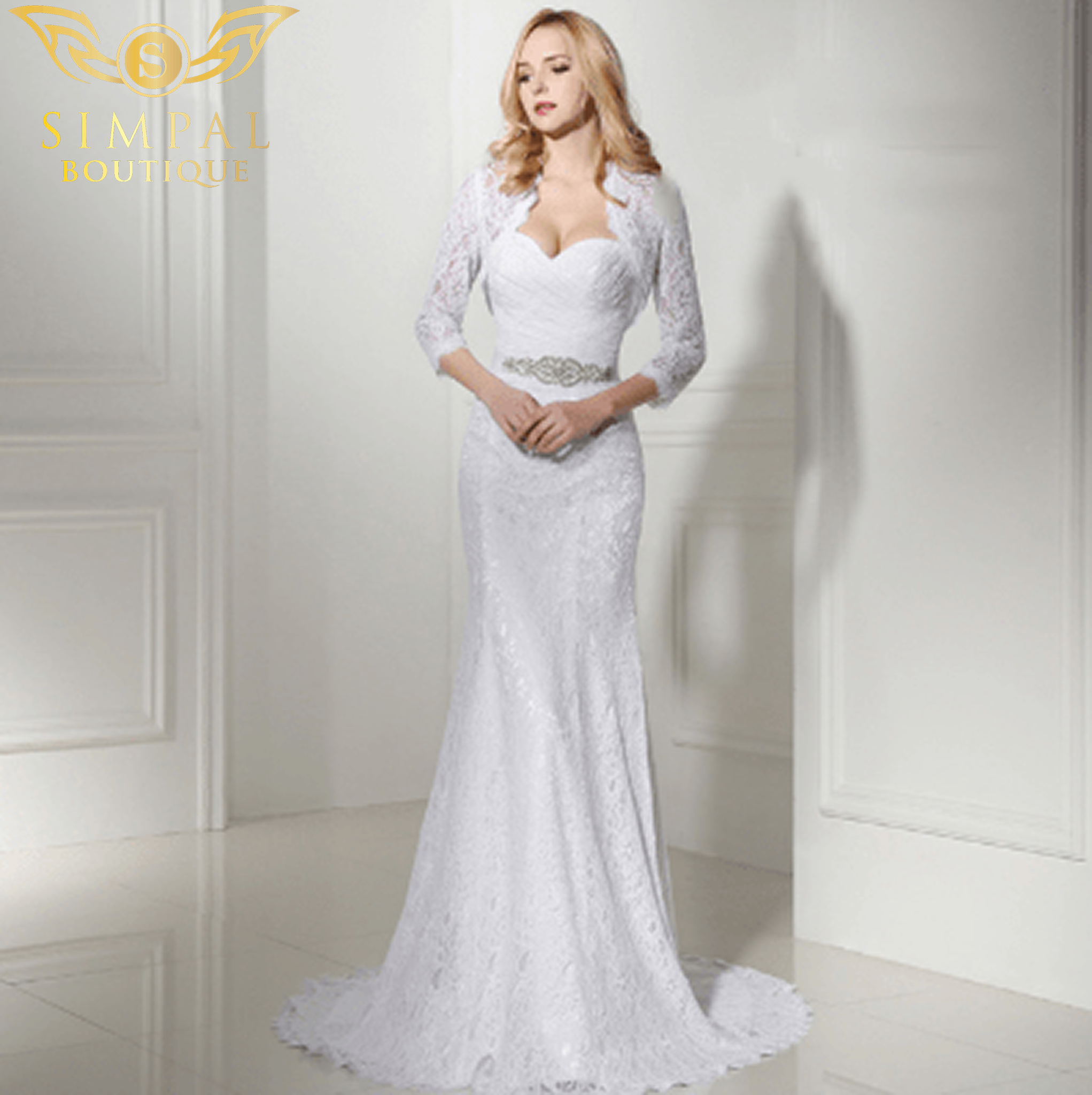 In Store Mermaid Bridal White Lace Wedding Dresses With Jacket